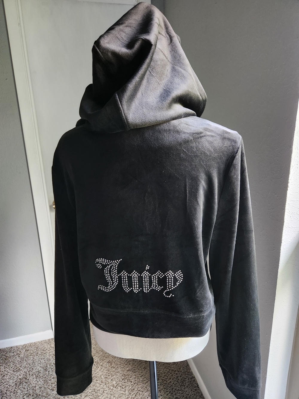 Juicy Couture Black Velour Rhinestone Logo Hoodie